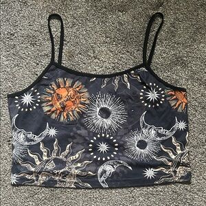ROMWE Black Celestial Print Cropped Tank Top